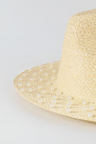 Full Pearls Raffia Fedora Sun Hat