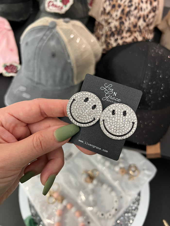 Bejeweled Smiley Face Stud Earrings