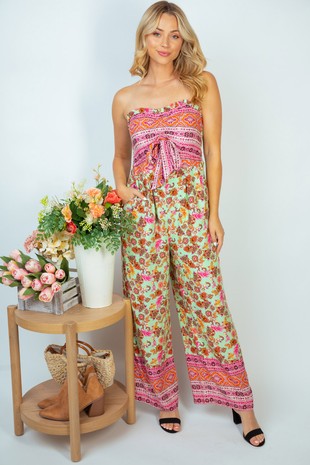 Sleeveless Floral Print Woven Jumpsuit