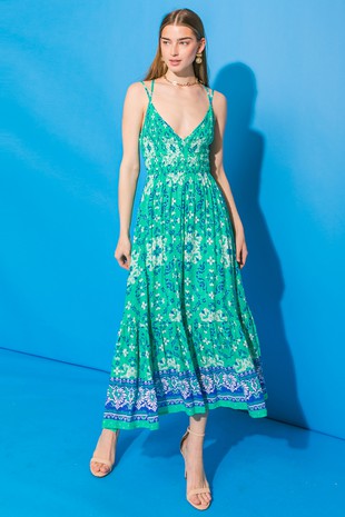 Jade printed woven midi