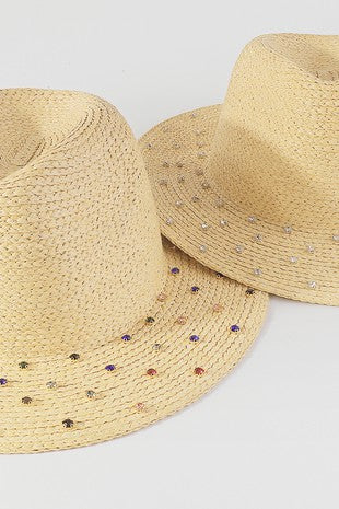 Rhinestone Brim Raffia Fedora Sun Hats