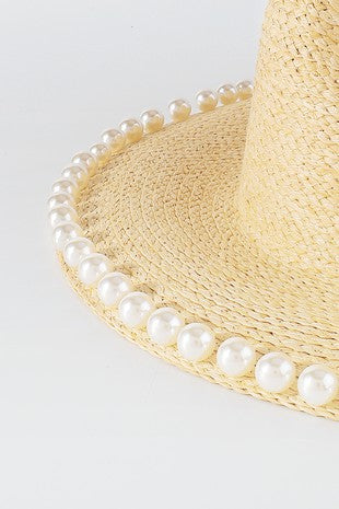 Raffia w/Pearl Fedora Sun Hat