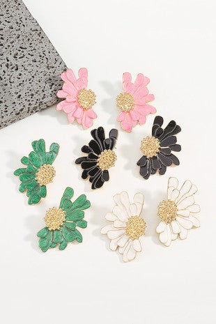 Vintage Enamel Flower Dangle Earrings