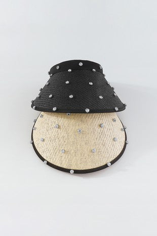 Wide Brim Raffia w/Rhinestone Visor Hat