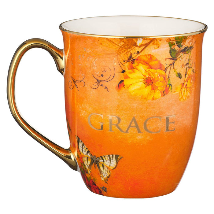 Grace Orange Butterfly Ceramic Coffee Mug - Ephesians 2:8