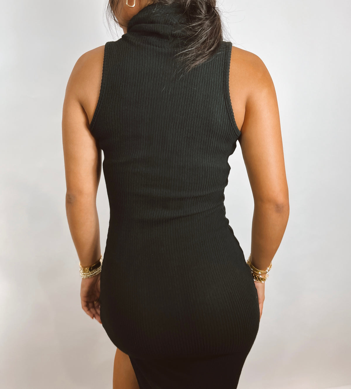 Rib Knit Cowl Neck Dress