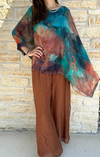 Flower Water Paint Silk Blouse