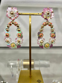 Deliah Convertible Gold Statement Earrings in Gold Pastel Mix