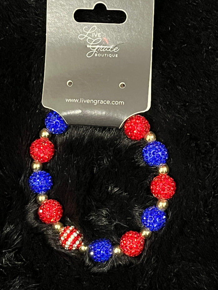 chunky red, blue, and flag rhinestone bracelet