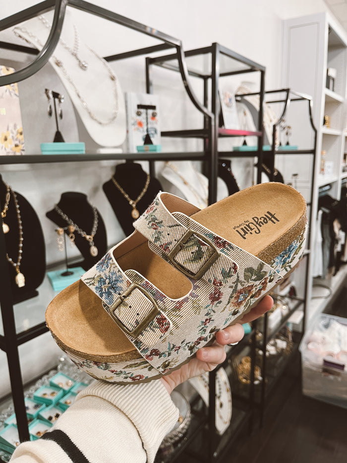 Wannabe Sand Brocade Floral Sandals