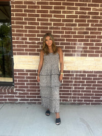 Smocked Pleated Midi Dress