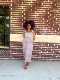 Smocked Pleated Midi Dress