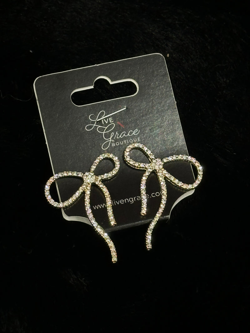 gold diamond bow earrings