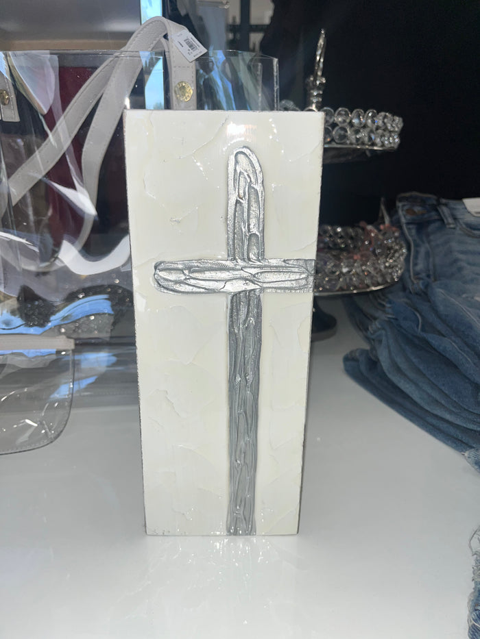 TALL SILVER CROSS PLAQUE