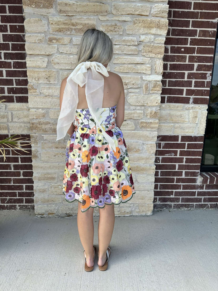 Holted Neck Floral Mini Dress