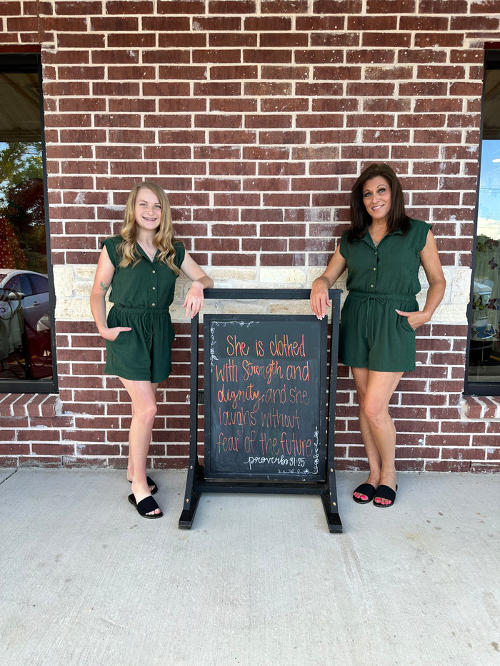 Green Collared Button Down Romper