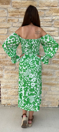 Green Smocked Floral Dress