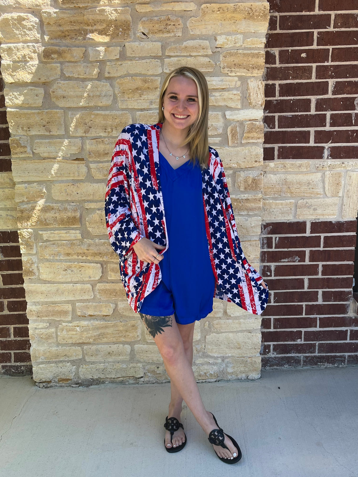 American Flag Print Kimono Cardigan