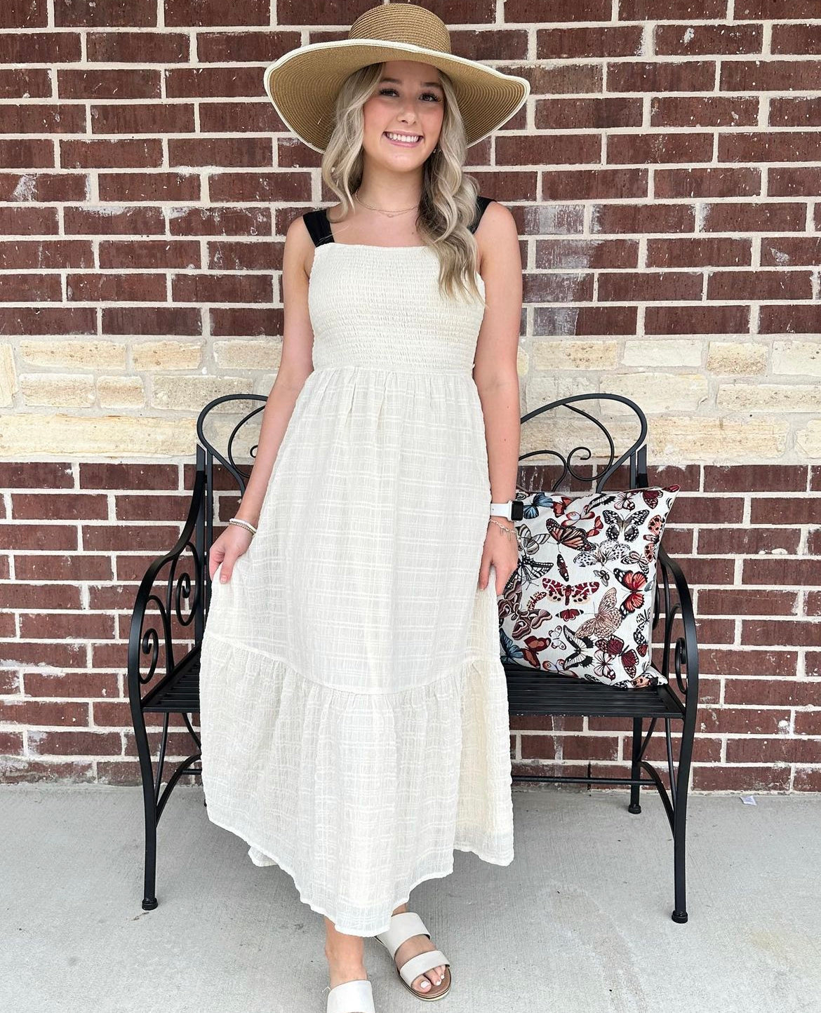 Ivory woven midi dress