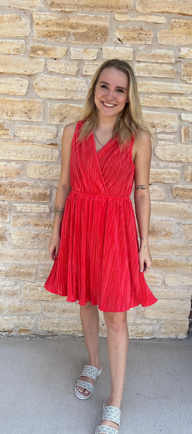 Coral Sleeveless Solid Knit Dress