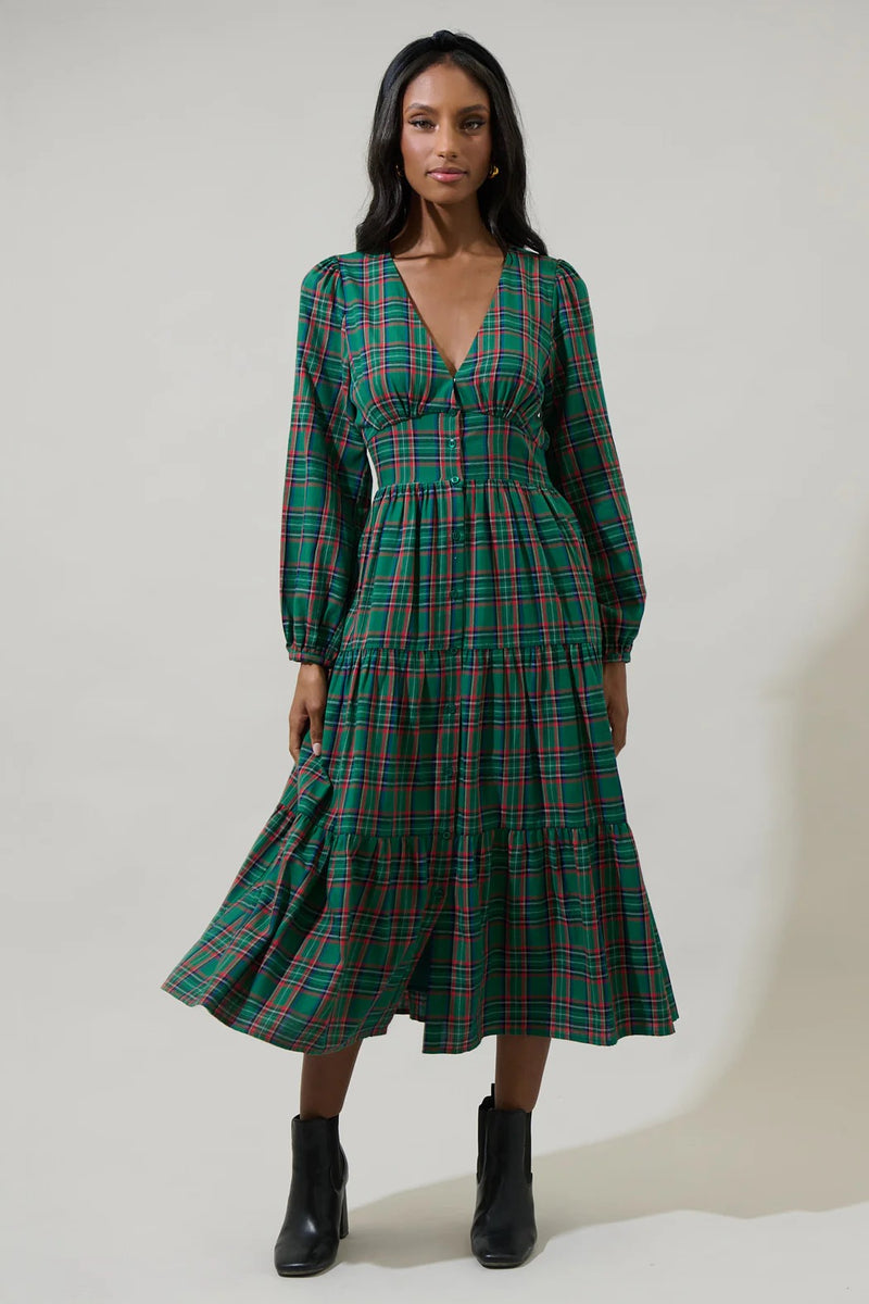 Jace Plaid Shely Button Down Midi Dress