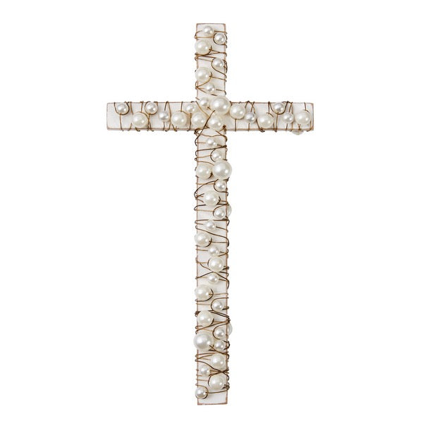 Small Wood Cross With Pearls