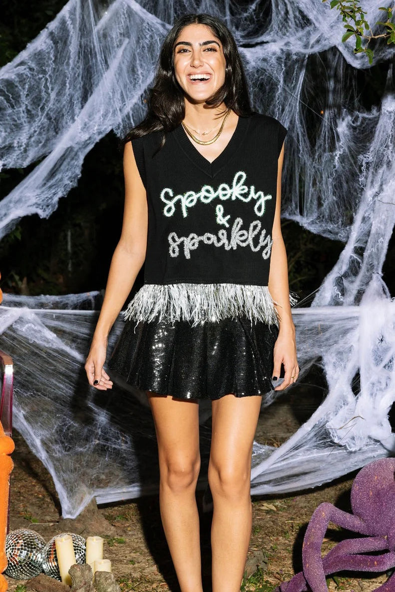 SPOOKY & SPARKLY FEATHER SWEATER TANK
