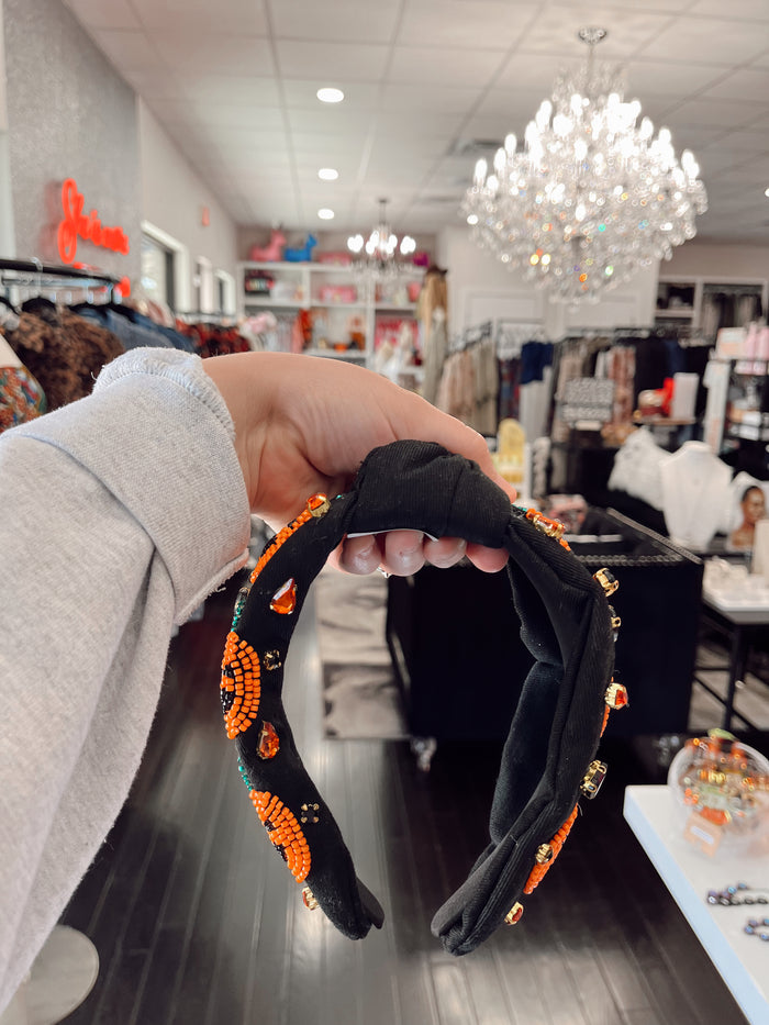 Pumpkin headband with rhinestone