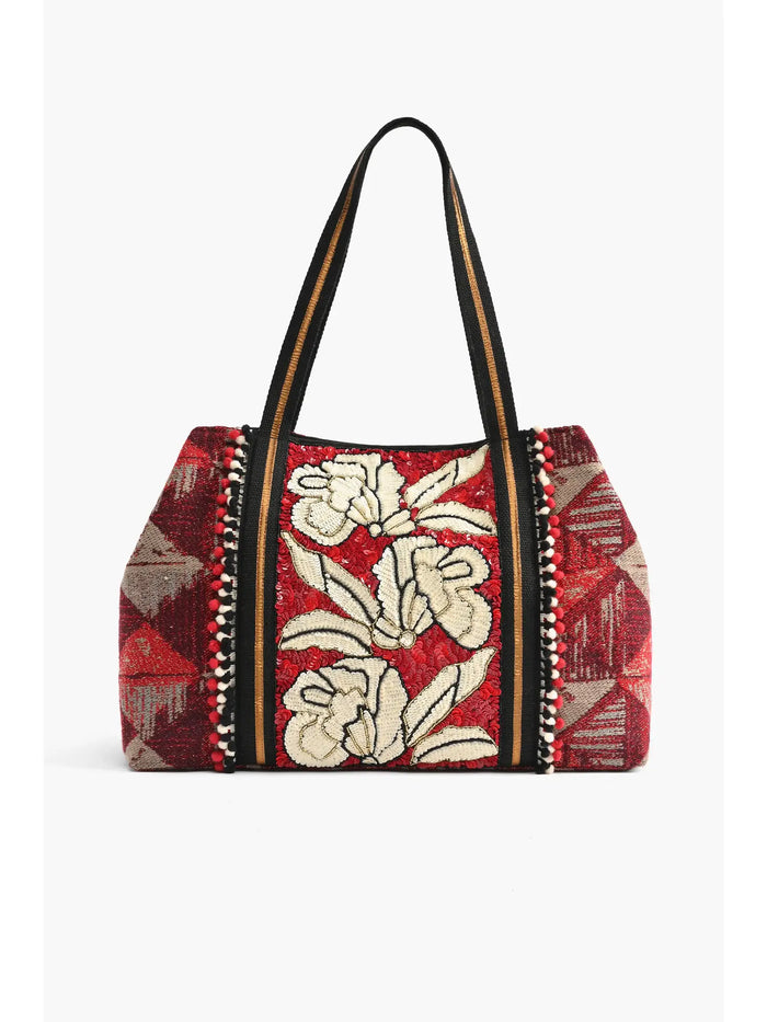 Red Dahlia Embellished Tote