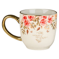 Love Red and Orange Floral Ceramic Mug - 1 Corinthians 16:14