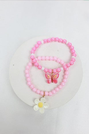 Kids Butterfly Flower Beads Bracelet Set