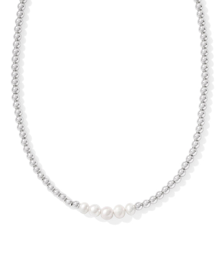 Eve Beaded Strand Necklace Rhod White Pearl