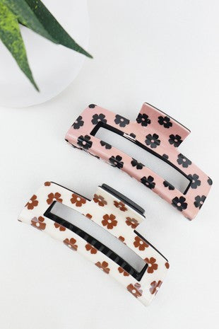 Flower Print Cut Out Rectangle Hair Claw