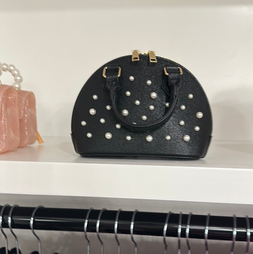 Pearl studs leather bag