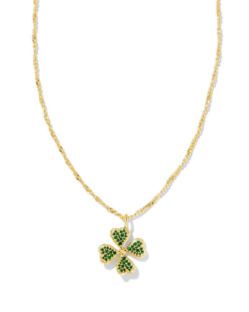 Clover Gold Crystal Short Pendant Necklace