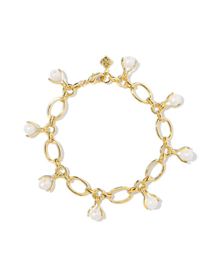 Ashton Gold Pearl Chain Bracelet in White Pearl