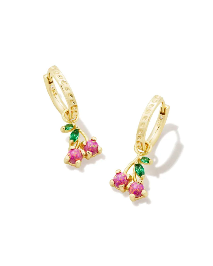 Cherry Silver or Gold Huggie Earrings in Berry Kyocera Opal