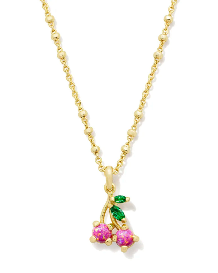 Cherry Silver or Gold Pendant Necklace in Berry Kyocera Opal