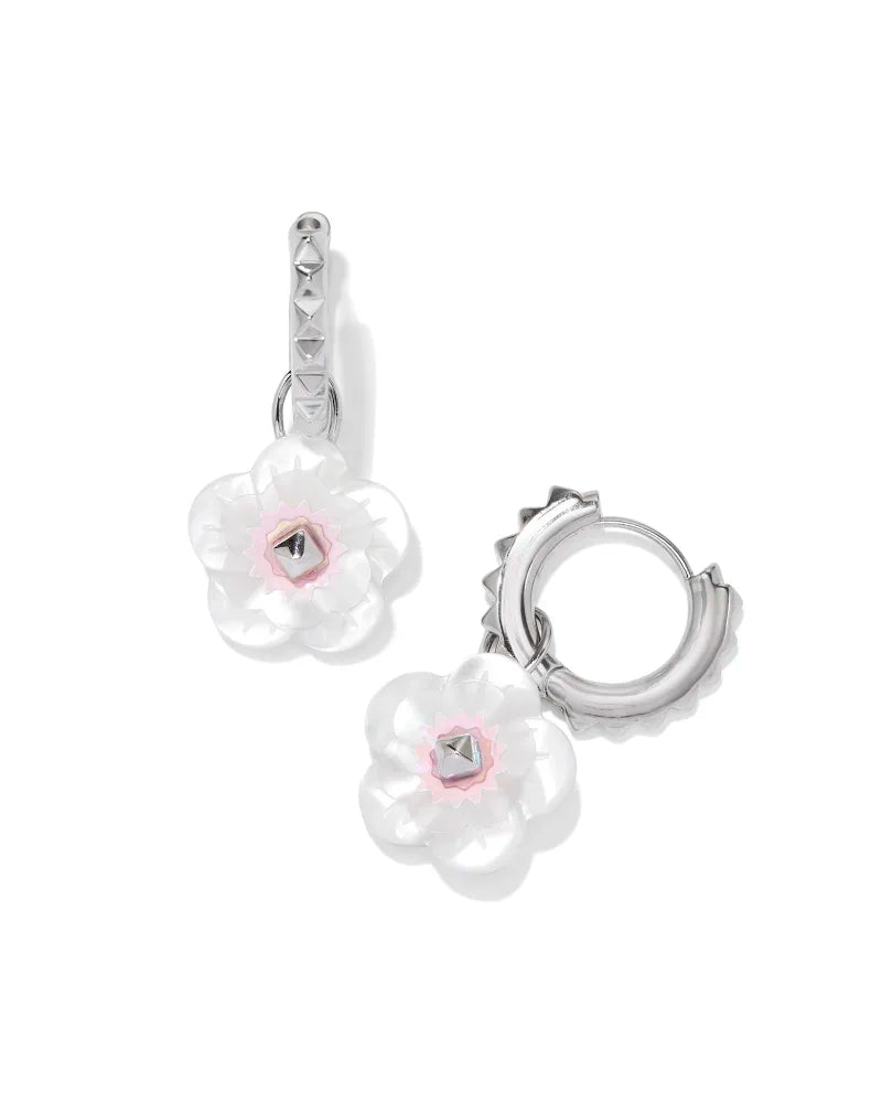 Deliah Convertible Silver Huggie Earrings in Iridescent Pink Whitew