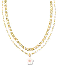 Deliah Gold or Silver Multi Strand Necklace in Iridescent Pink & White Mix