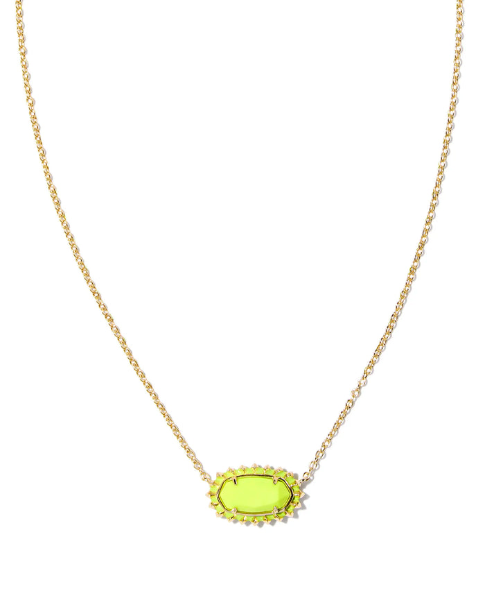 Elisa Gold Color Burst Frame Short Pendant Necklace in Chartreuse Magnesite