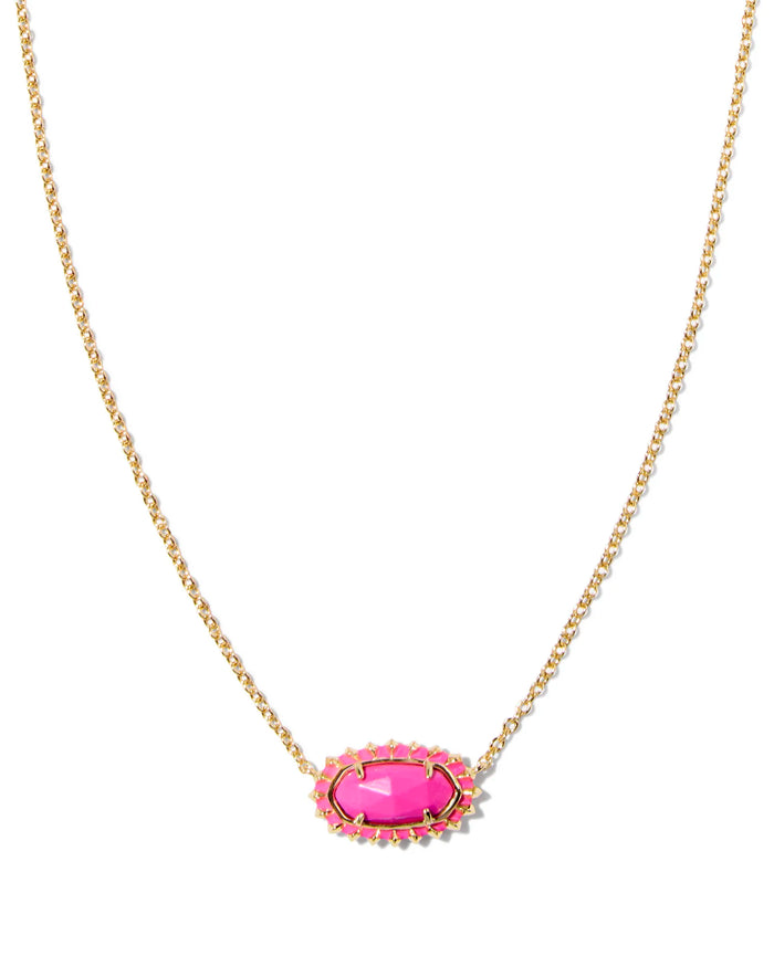 Elisa Gold Color Burst Frame Short Pendant Necklace in Neon Pink