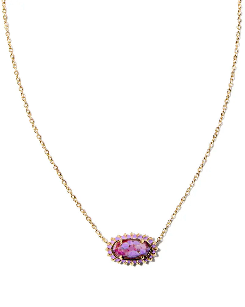 Elisa Gold Color Burst Frame Pendant Necklace in Bronze Veined Violet