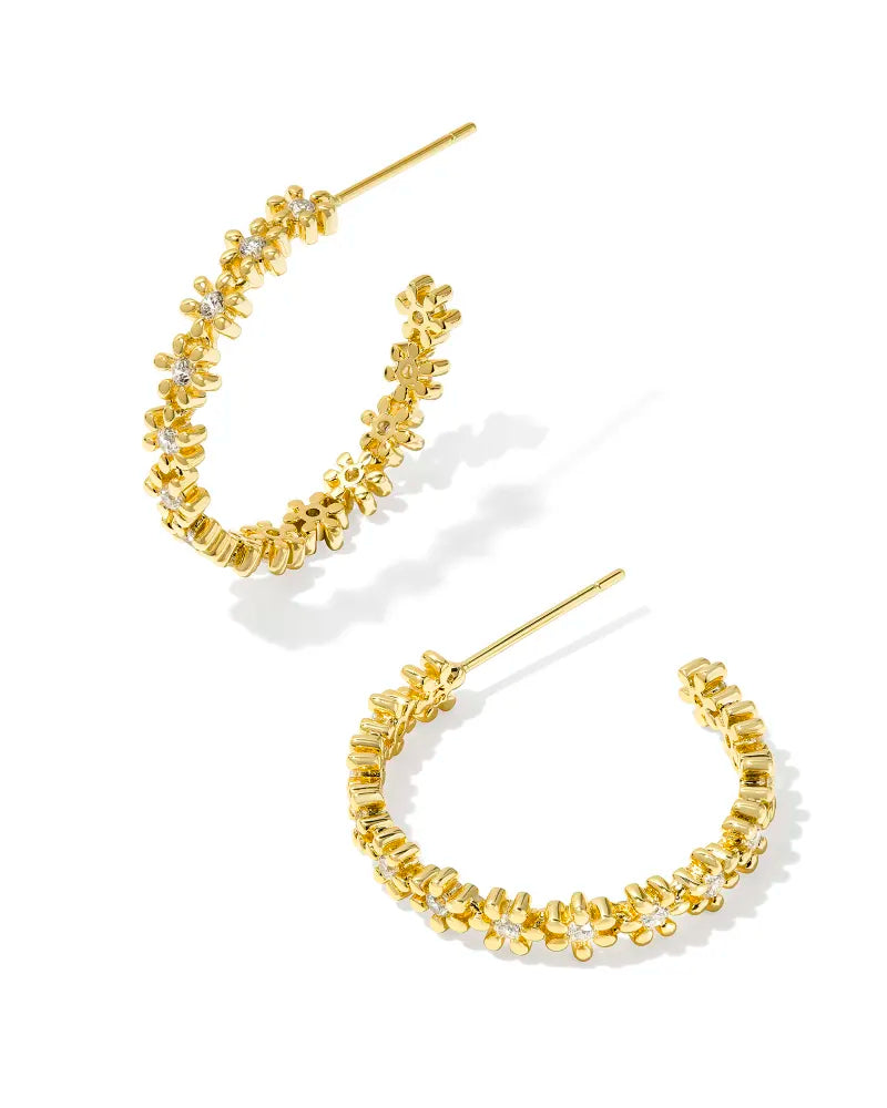 Nydia Gold or Silver Hoop Earrings in White Crystal