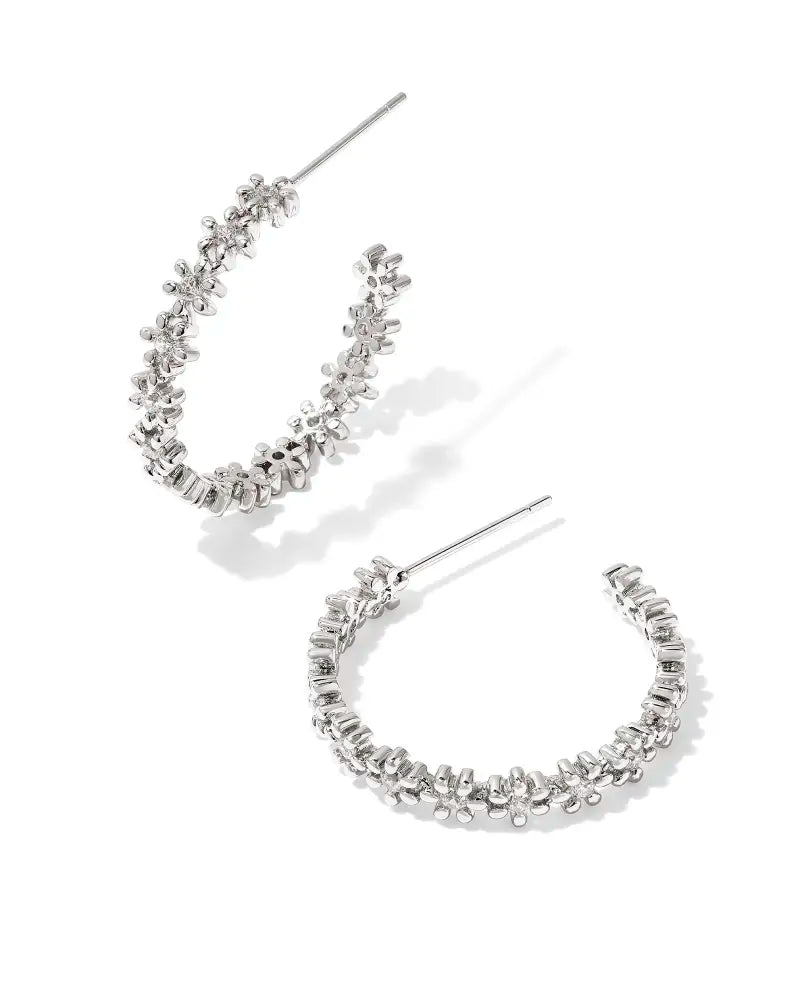 Nydia Gold or Silver Hoop Earrings in White Crystal