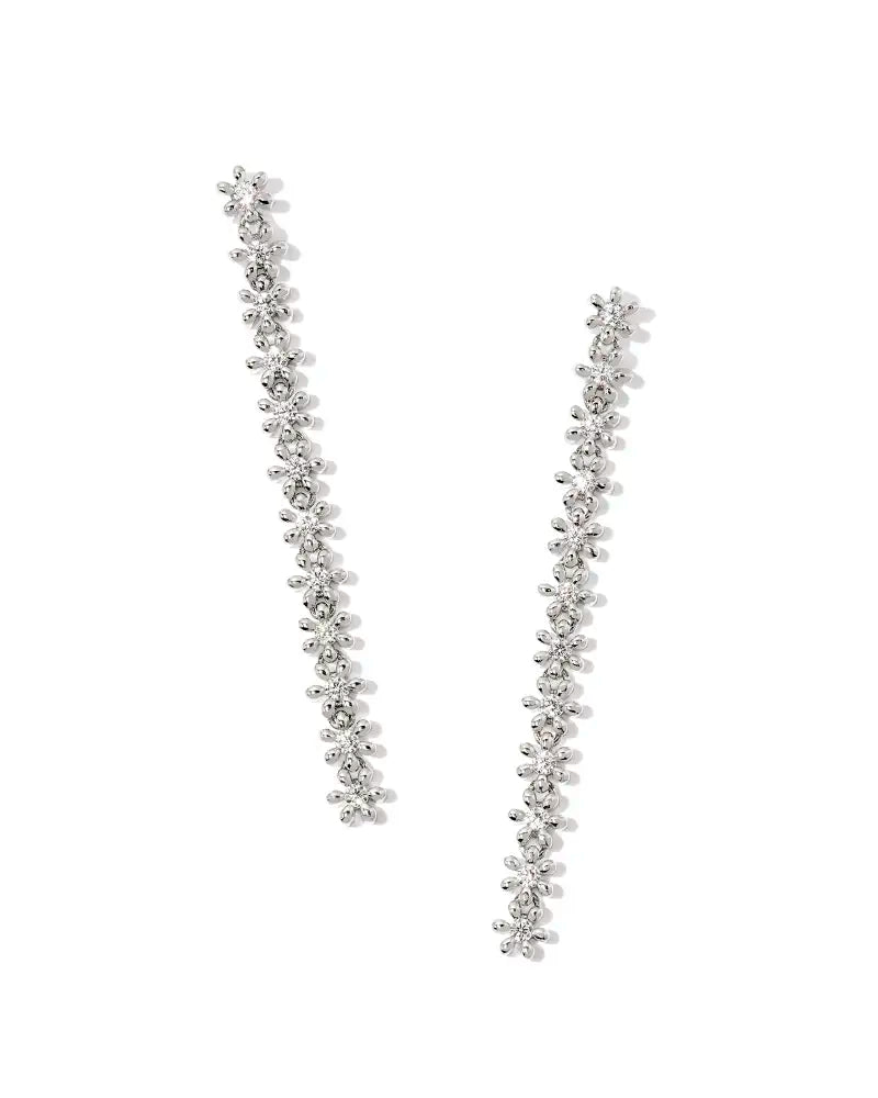 Nydia Linear Earrings w/White Crystal in Silver or Gold