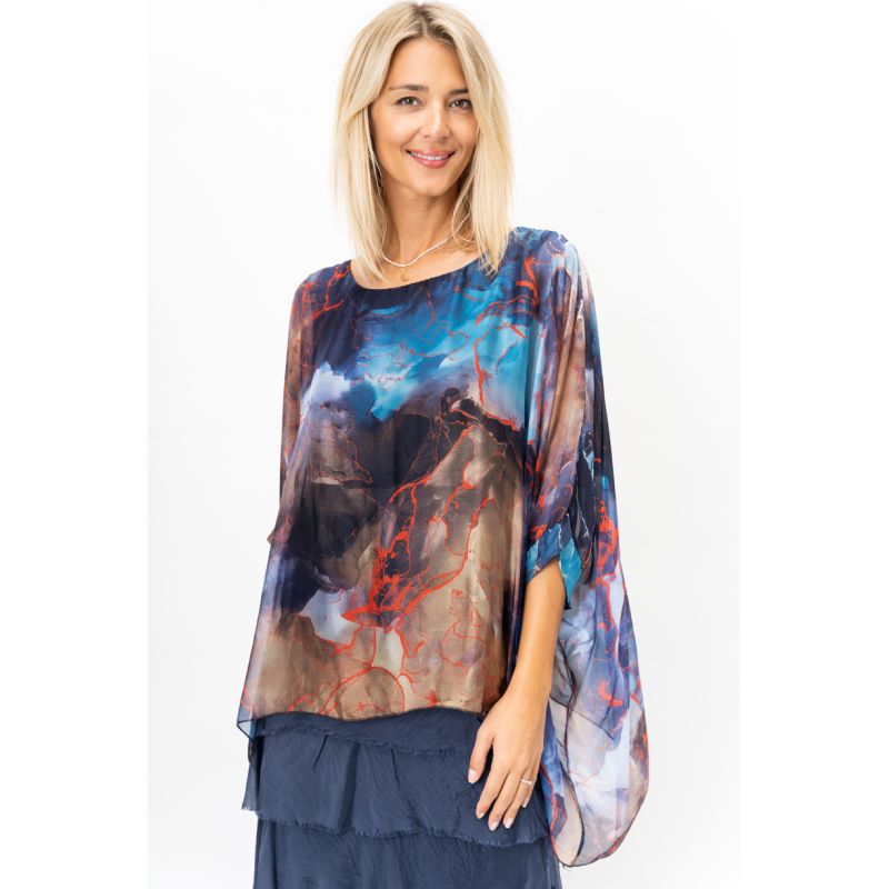 Marble Print Silk Blouse