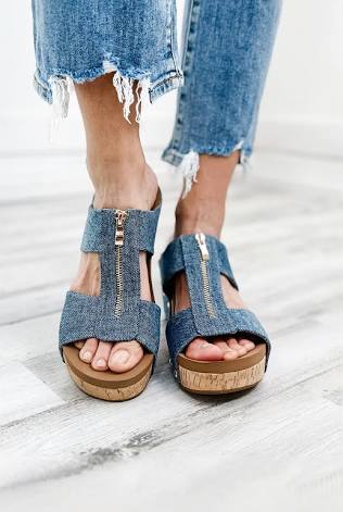 Corky's Taboo Blue denim wedges