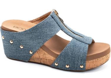 Corky's Taboo Blue denim wedges