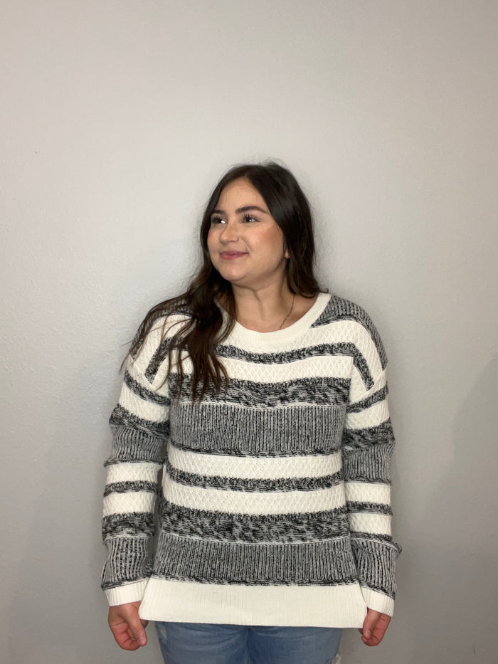 White Striped Pullover Sweater